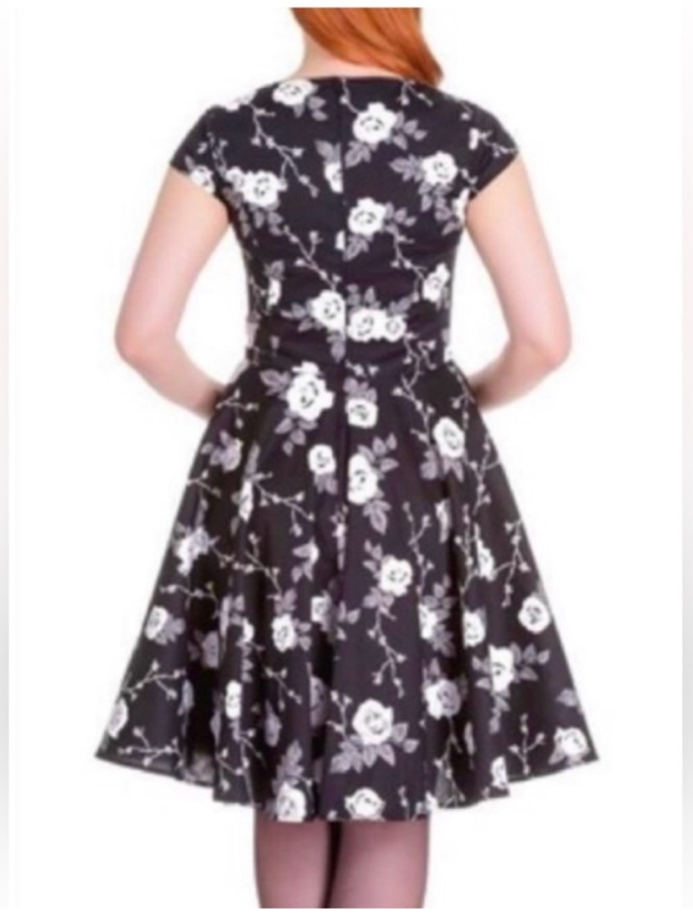 Hell Bunny Sz S Vixen Black and White Rose Print Sweetheart Mini Dress • NWT! - Picture 2 of 14
